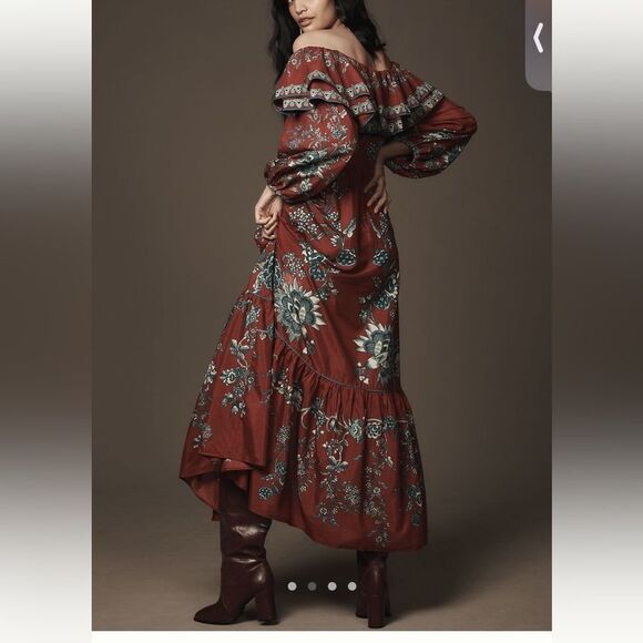 FARM Rio  Long Sleeve Dress Off the Shoulder Ruffle Maxi Dress - Picture 2 of 4